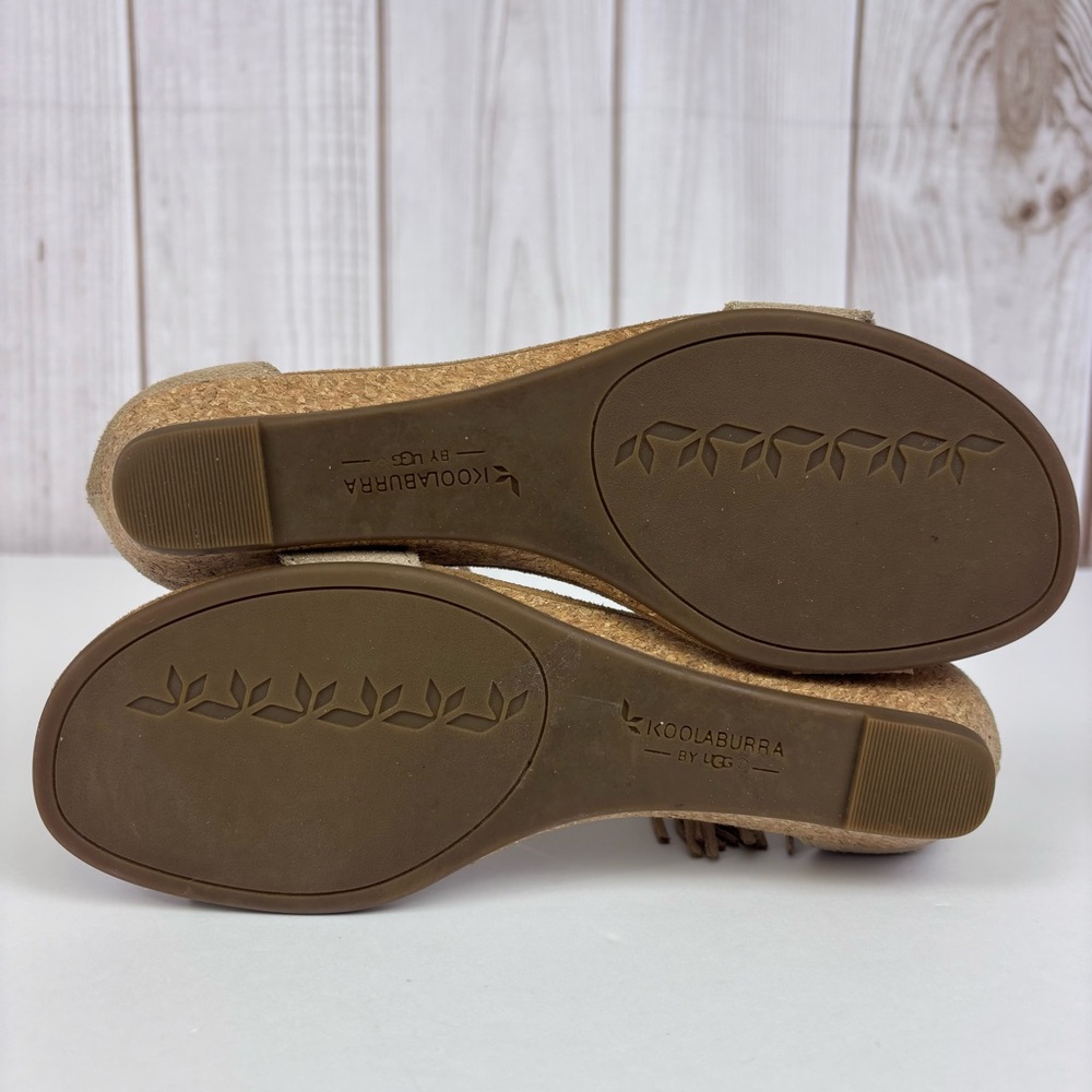 Koolaburra by Ugg Frosted Suede Leather Sandals Tassel Wedge Shoes Tan Size 7.5 - Picture 11 of 14
